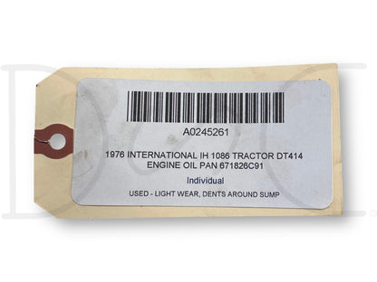 1976 International IH 1086 Tractor Dt414 Engine Oil Pan 671826C91