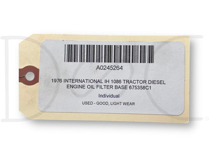 1976 International IH 1086 Tractor Diesel Engine Oil Filter Base 675358C1