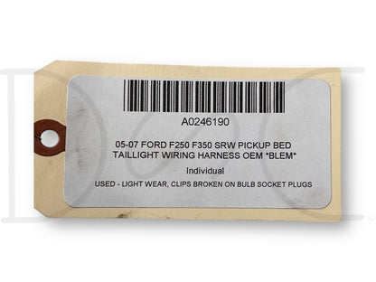 05-07 Ford F250 F350 SRW Pickup Bed Taillight Wiring Harness OEM *Blem*