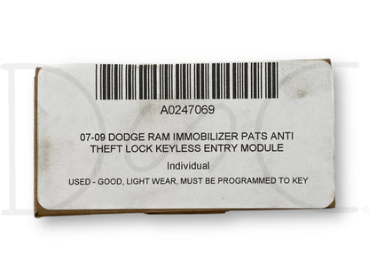 07-09 Dodge Ram Immobilizer PATS Anti Theft Lock Keyless Entry Module 05026221AJ