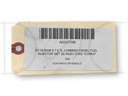 07-18 Ram 6.7 6.7L Cummins Diesel Fuel Injector Set (6) Injectors *Cores*