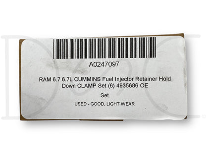 Ram 6.7 6.7L Cummins Fuel Injector Retainer Hold Down Clamp Set (6) 4935686 OE