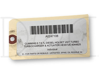Cummins 6.7 6.7L Diesel Holset Vgt Turbo Turbocharger & Actuator He351Ve 4044825