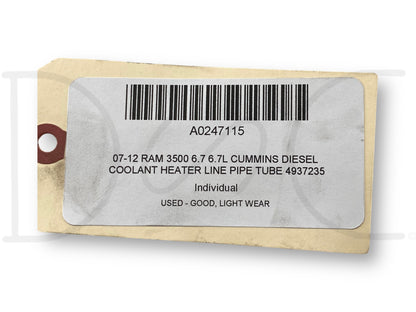 07-12 Ram 3500 6.7 6.7L Cummins Diesel Coolant Heater Line Pipe Tube 4937235