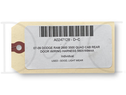 07-09 Dodge Ram 2500 3500 Quad Cab Rear Door Wiring Harness 56051694Aa