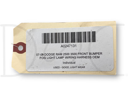 07-09 Dodge Ram 2500 3500 Front Bumper Fog Light Lamp Wiring Harness OEM