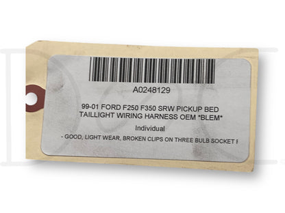 99-01 Ford F250 F350 SRW Pickup Bed Taillight Wiring Harness OEM *Blem*
