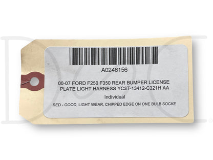 00-07 Ford F250 F350 Rear Bumper License Plate Light Harness YC3T-13412-C321H Aa