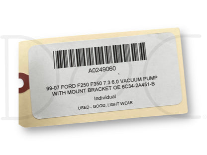 99-07 Ford F250 F350 7.3 6.0 Vacuum Pump With Mount Bracket OE 6C34-2A451-B
