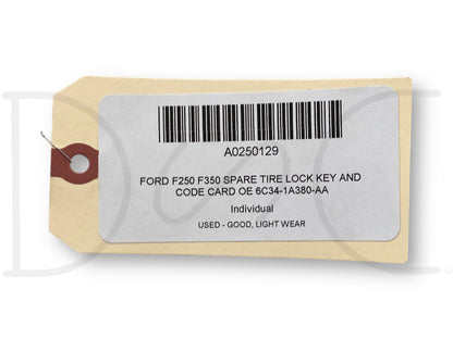 Ford F250 F350 Spare Tire Lock Key And Code Card OE 6C34-1A380-Aa
