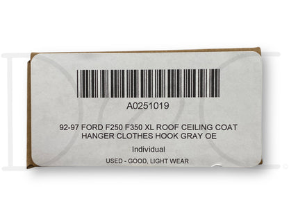 92-97 Ford F250 F350 XL Roof Ceiling Coat Hanger Clothes Hook Gray OE