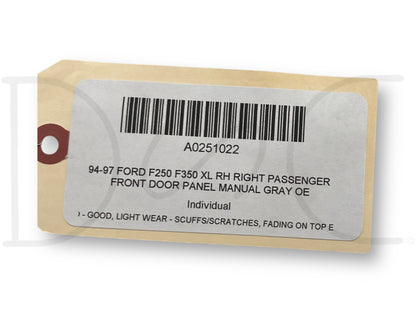 94-97 Ford F250 F350 XL RH Right Passenger Front Door Panel Manual Gray OE