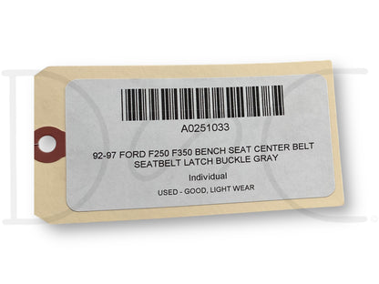 92-97 Ford F250 F350 Bench Seat Center Belt Seatbelt Latch Buckle Gray