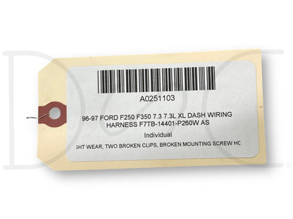 96-97 Ford F250 F350 7.3 7.3L XL Dash Wiring Harness F7Tb-14401-P260W As