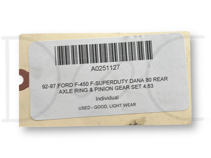 92-97 Ford F-450 F-Superduty DANA 80 Rear Axle Ring & Pinion Gear Set 4.63