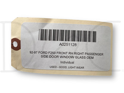 92-96 Ford F150 F250 F350 Front RH Right Passenger Side Door Window Glass OE