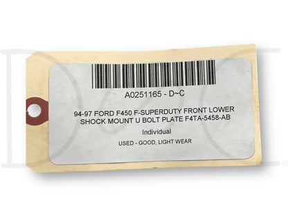 94-97 Ford F450 F-Superduty Front Lower Shock Mount U Bolt Plate F4Ta-5458-AB