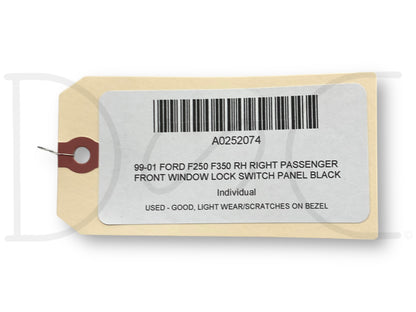 99-01 Ford F250 F350 RH Right Passenger Front Window Lock Switch Panel Black