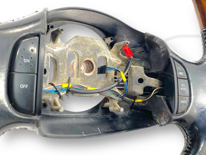 99-02 Ford F250 F350 Steering Wheel W/ Cruise Buttons Black Leather / Wood Grain