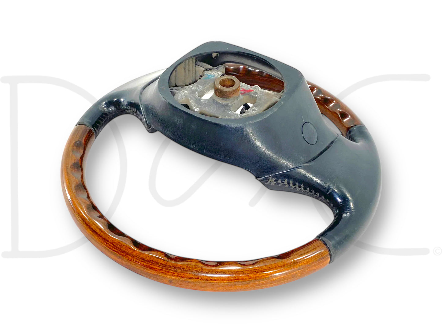 99-02 Ford F250 F350 Steering Wheel W/ Cruise Buttons Black Leather / Wood Grain