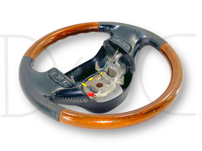 99-02 Ford F250 F350 Steering Wheel W/ Cruise Buttons Black Leather / Wood Grain