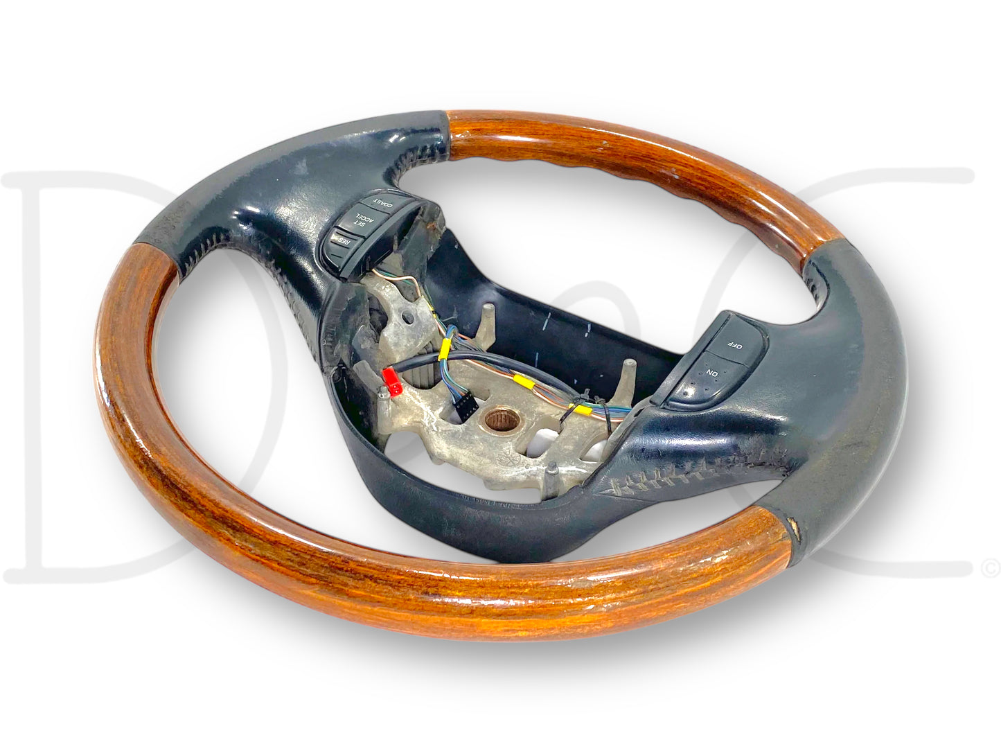 99-02 Ford F250 F350 Steering Wheel W/ Cruise Buttons Black Leather / Wood Grain