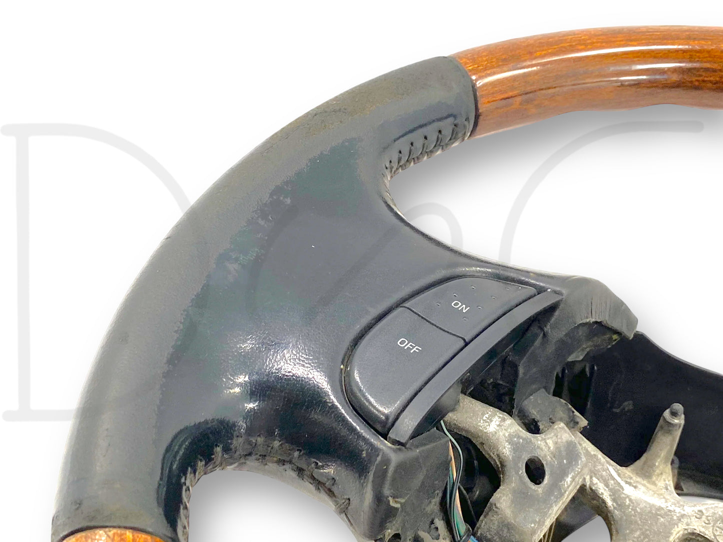 99-02 Ford F250 F350 Steering Wheel W/ Cruise Buttons Black Leather / Wood Grain