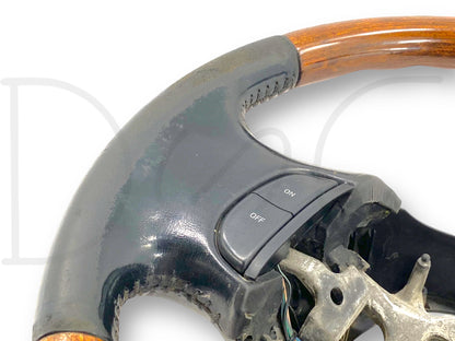 99-02 Ford F250 F350 Steering Wheel W/ Cruise Buttons Black Leather / Wood Grain