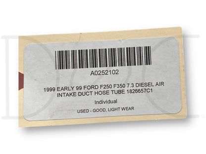 1999 Early 99 Ford F250 F350 7.3 Diesel Air Intake Duct Hose Tube 1826657C1