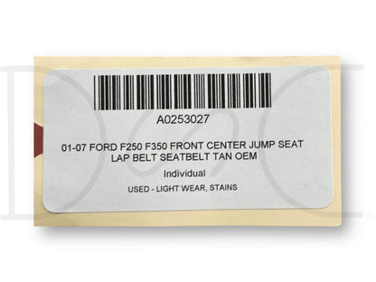 01-07 Ford F250 F350 Front Center Jump Seat Lap Belt Seatbelt Tan OEM