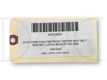 01-07 Ford F250 F350 Front Center Seat Belt Seatbelt Latch Buckle Tan OEM
