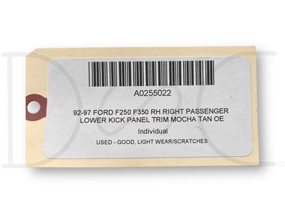 92-97 Ford F250 F350 RH Right Passenger Lower Kick Panel Trim Mocha Tan OE