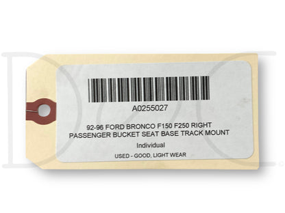 92-96 Ford Bronco F150 F250 Right Passenger Bucket Seat Base Track Mount Slide