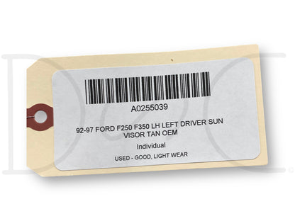 92-97 Ford F250 F350 LH Left Driver Sun Visor Tan OEM