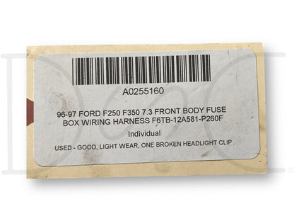 96-97 Ford F250 F350 7.3 Front Body Fuse Box Wiring Harness F6Tb-12A581-P260F