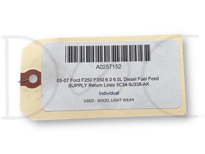 05-07 Ford F250 F350 6.0 6.0L Diesel Fuel Feed Supply Return Lines 5C34-9J338-Ak