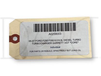 05-07 Ford F250 F350 6.0 6.0L Diesel Turbo Turbocharger Garrett VGT *Core*