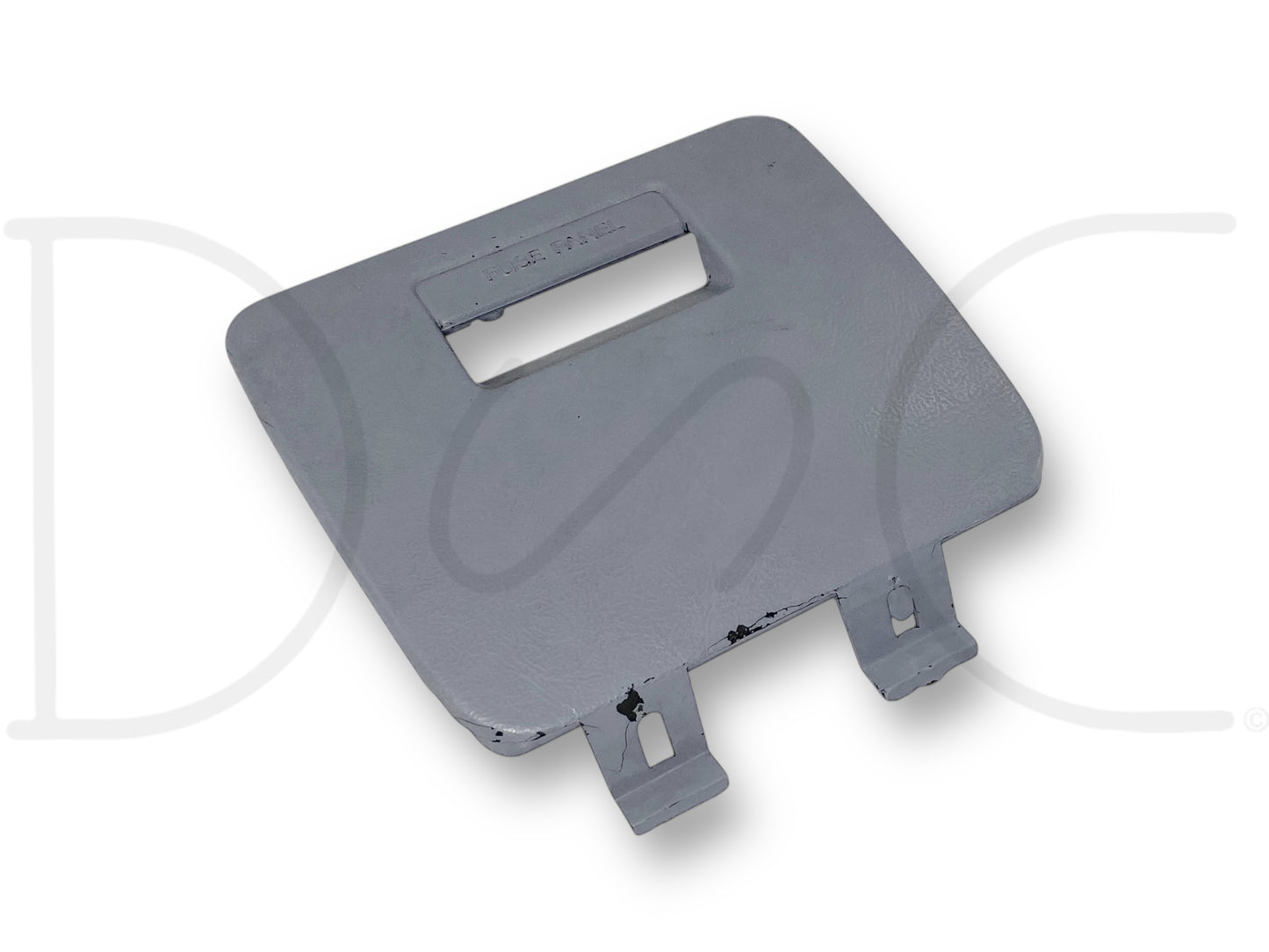 92-97 Ford F250 F350 Lower Dash Fuse Panel Cover Trim Gray OE F2Tb-15045D64 used with light wear and paint blemishes removed from 1994 Ford F-350 Super Duty truck.