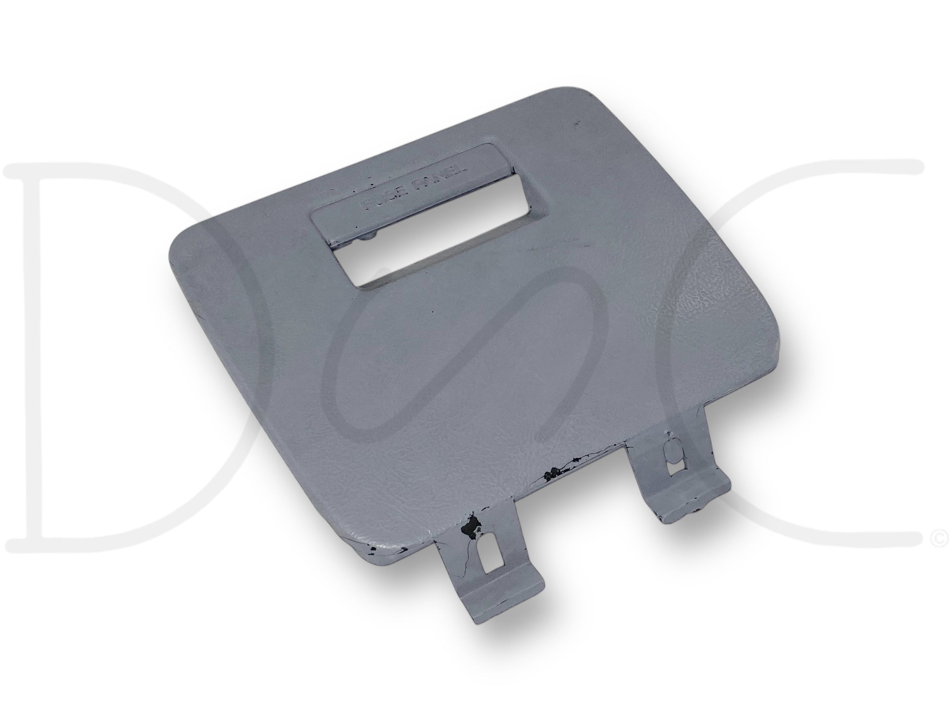 92-97 Ford F250 F350 Lower Dash Fuse Panel Cover Trim Gray OE F2Tb-15045D64 used with light wear and paint blemishes removed from 1994 Ford F-350 Super Duty truck.