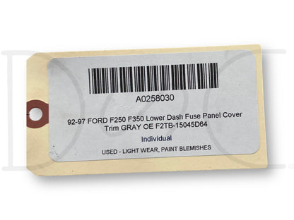 92-97 Ford F250 F350 Lower Dash Fuse Panel Cover Trim Gray OE F2Tb-15045D64