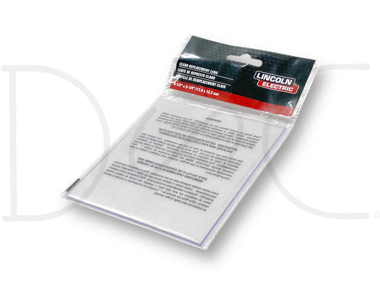 Lincoln Electric Kh619 Clear Polycarbonate Replacement Lens 4.5"X5.25" in sealed packaging, labeled as new old stock for welding helmet replacement lens.