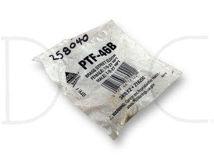 Packaging for Gates Ptf-46B Brass Street Elbow Female 1/8-27 Npt To Male 1/8-27 Npt, new old stock part suitable for diesel truck repairs and maintenance.
