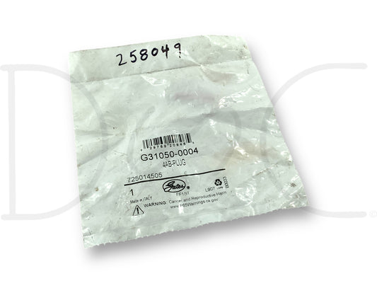 Packaging bag for Gates G31050-0004 Surelok Air Hose End Plug 4Ab Nos, new old stock condition, showing product label and part number details.