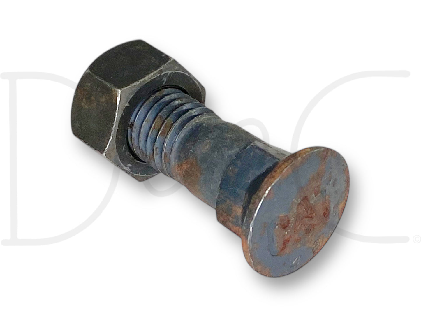 Cat 4F-3654 5/8-11 Thread 2" Long Cutting Edge Plow Bolt W/ Nut OEM Caterpillar with surface rust spots from storage, suitable for heavy-duty diesel trucks.