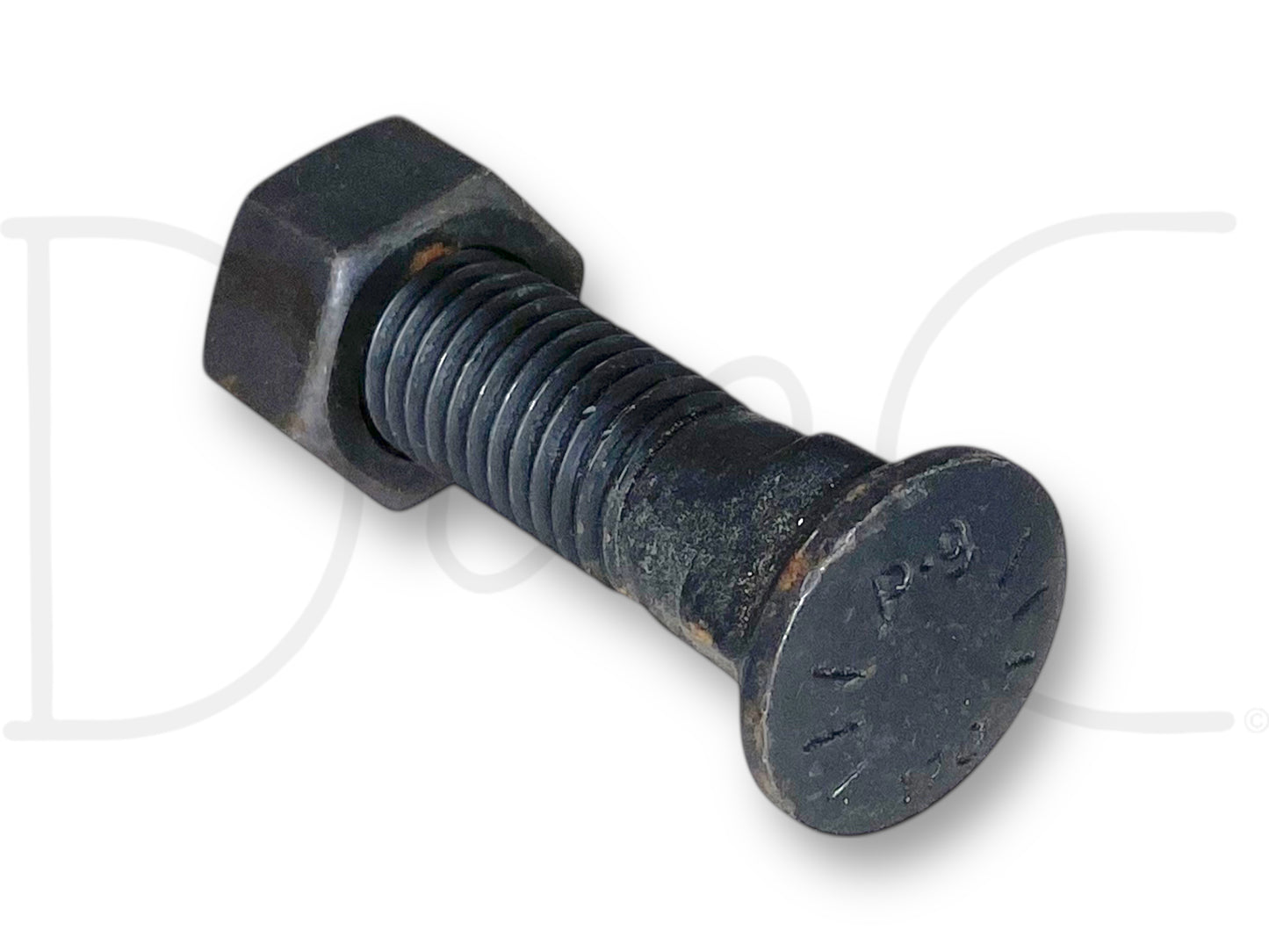 Cat 3F-5108 5/8-11 Thread 2.25" Long Cutting Edge Plow Bolt W/ Nut Caterpillar with surface rust spots from storage, featuring a hex nut and robust threaded shaft.