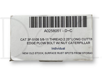 Cat 3F-5108 5/8-11 Thread 2.25" Long Cutting Edge Plow Bolt W/ Nut Caterpillar