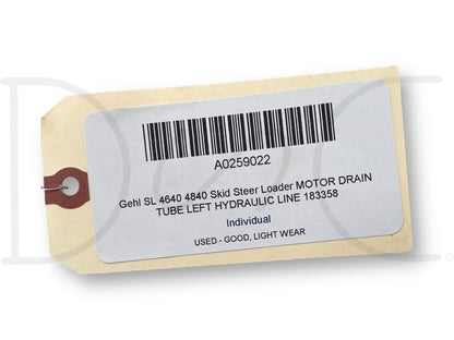 Gehl Sl 4640 4840 Skid Steer Loader Motor Drain Tube Left Hydraulic Line 183358