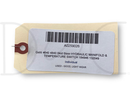 Gehl 4640 4840 Skid Steer Hydraulic Manifold & Temperature Switch 184946 132049