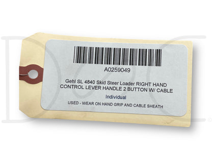 Gehl Sl 4840 Skid Steer Loader Right Hand Control Lever Handle 2 Button W/ Cable