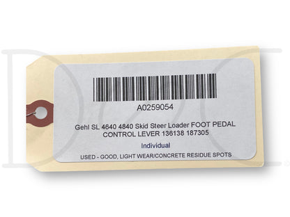 Gehl Sl 4640 4840 Skid Steer Loader Foot Pedal Control Lever 136138 187305